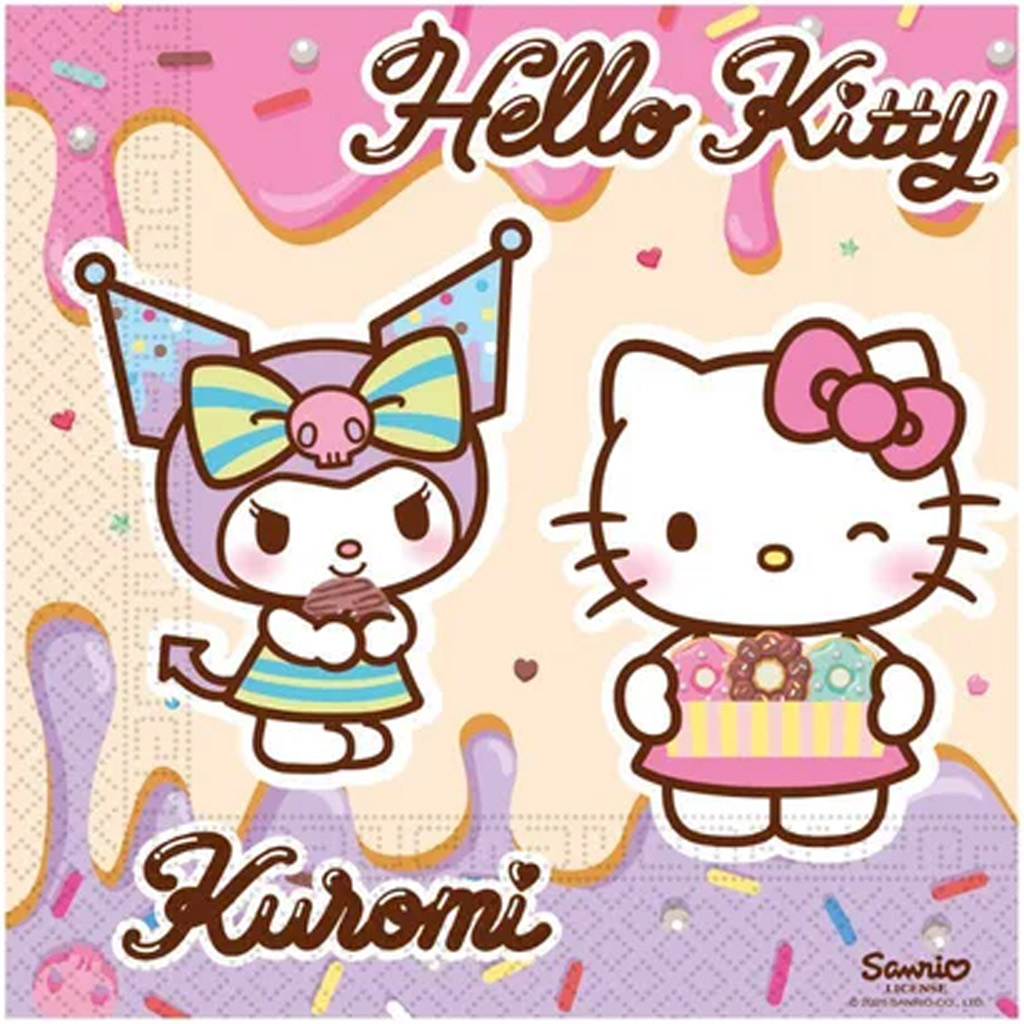 Sada papierových servítok Hello Kitty a Kuromi - 2-vrstvové, 33 × 33 cm, 20 ks