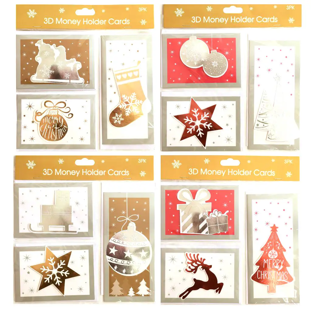 Sada vianočných 3D pohľadníc s obálkou, 3 kusy v rôznych variantoch.