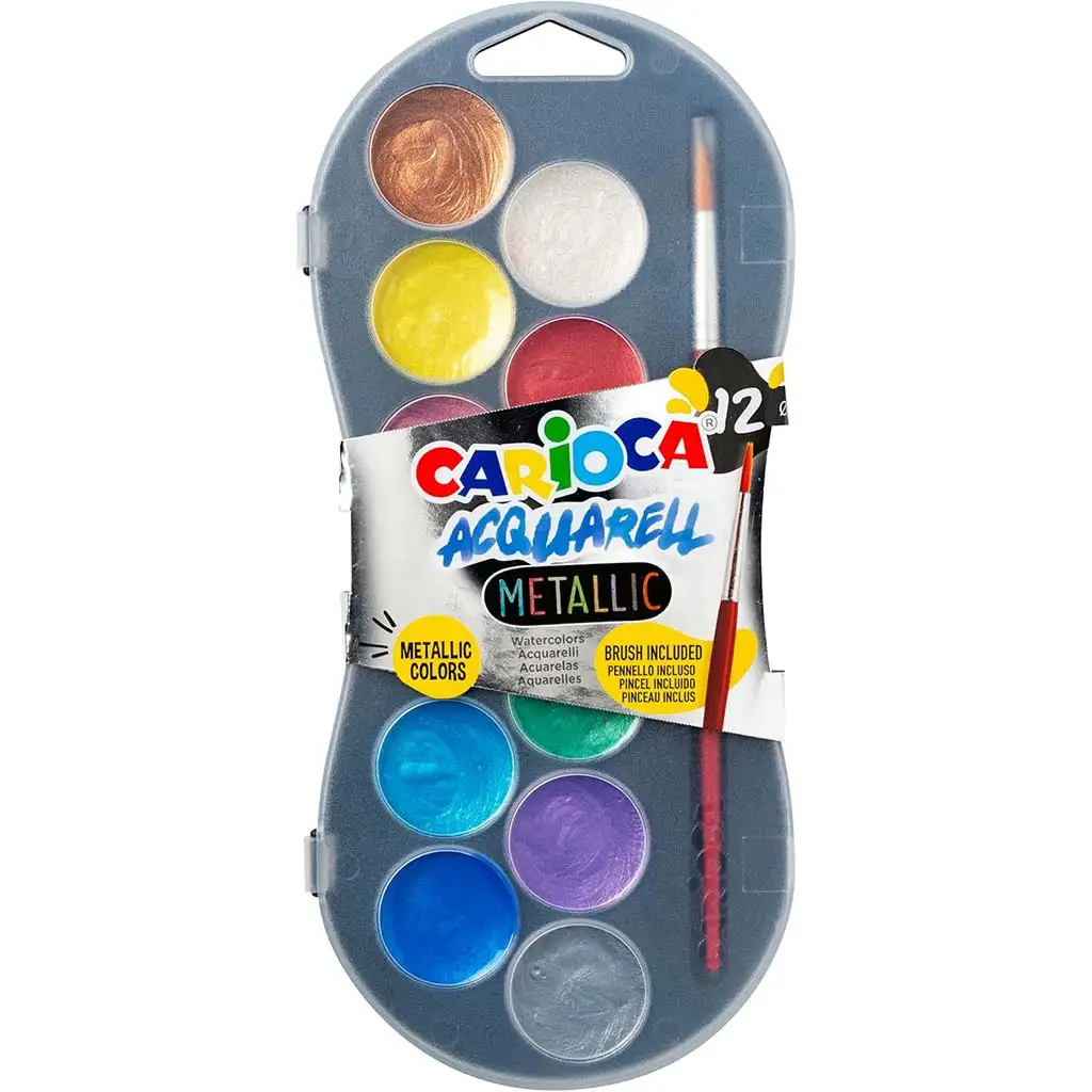 Sada vodových farieb s 12 kovovými odtieňmi 30 mm - Carioca