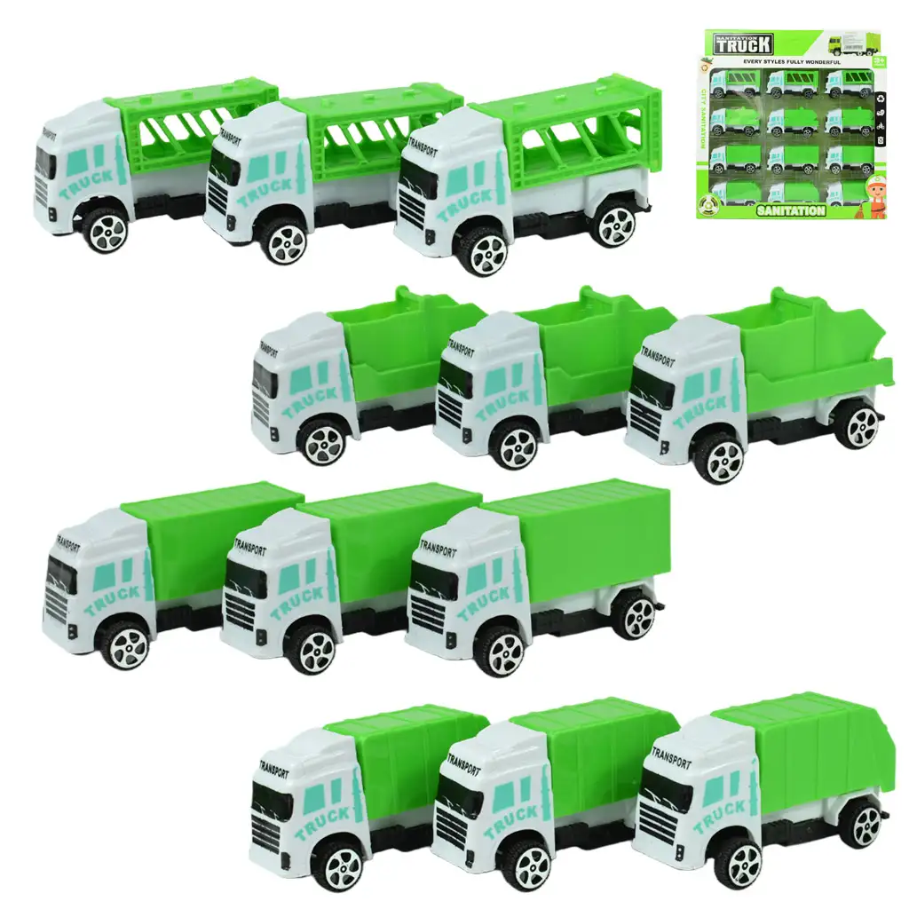 Sanitation Truck: 12 kusový set nákladných áut na prepravu odpadu 1/64