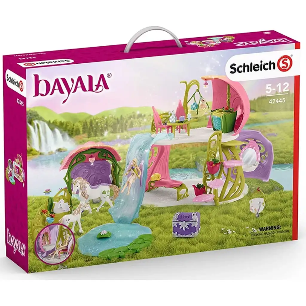 Schleich: Bayala - Trblietavý kvetinový dom s jednorožcami, stajňou a jazerom hracia súprava (42455)