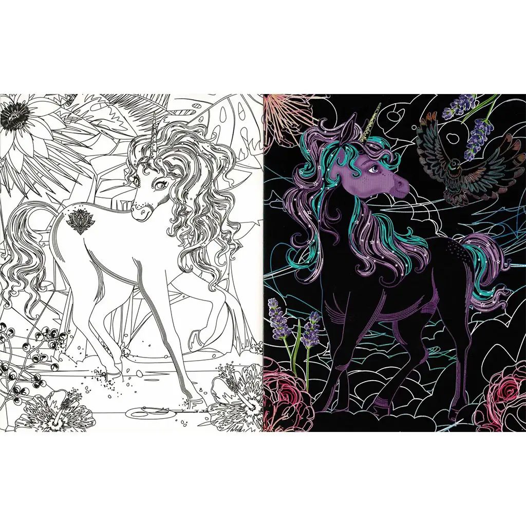 Skrytí jednorožci 3. - Omaľovánka so stieracími a vyfarbovacími stránkami kép 3