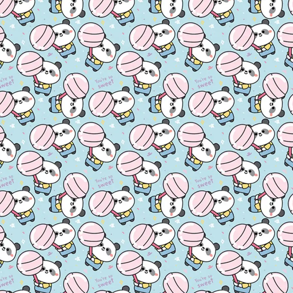 Sladká panda s lízatkom, modrý baliaci papier, 100x70 cm