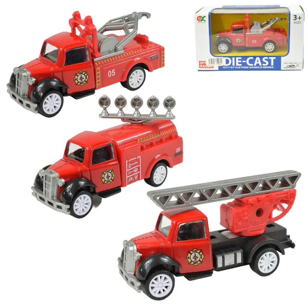 Speed Racer: Požiarny kamión s kolesami viacerých typov 7cm 1ks