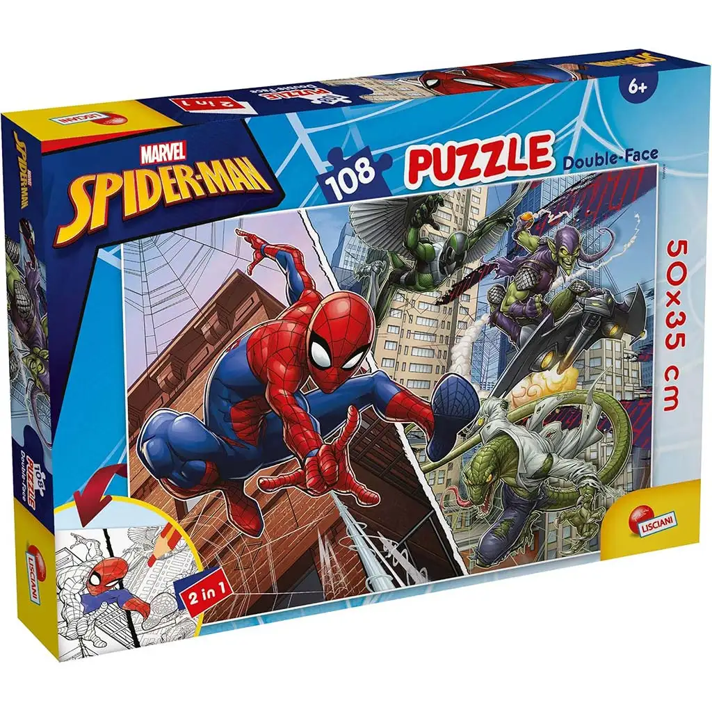 Spider-Man 2 v 1, 108-dielne puzzle a omaľovánka 50x35 cm – Lisciani