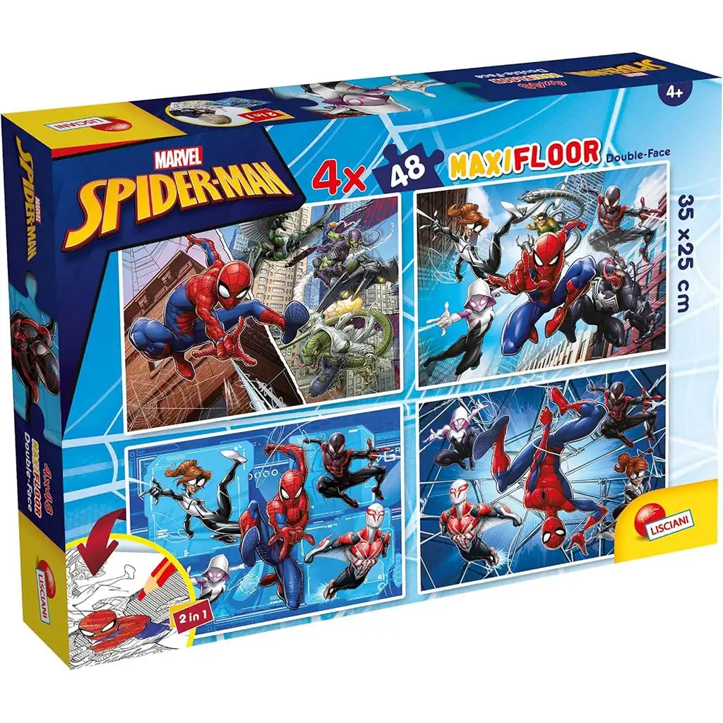 Spider-Man 2 v 1 maxi 4x48 ks puzzle a omaľovánka 35x25 cm - Lisciani