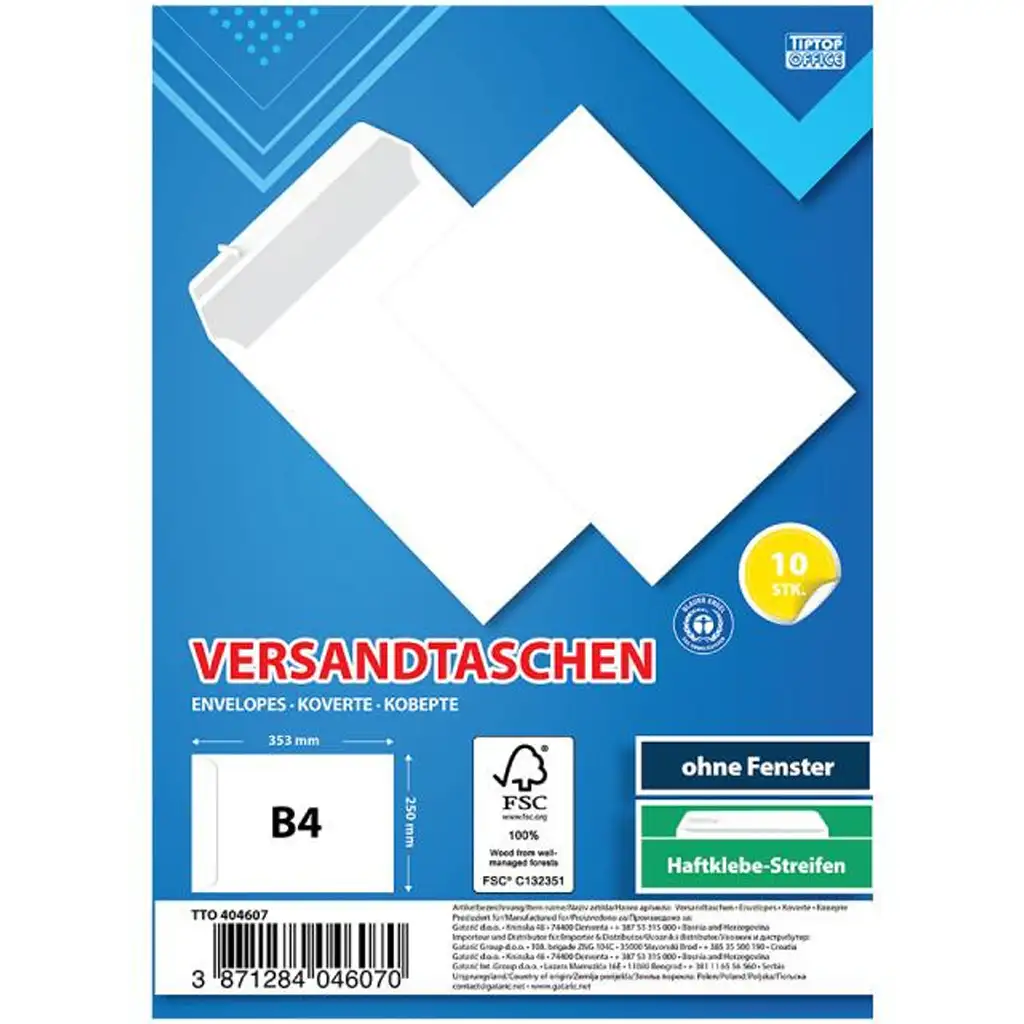 Spirit: Biele obálky B4 25x35cm balenie 10 ks