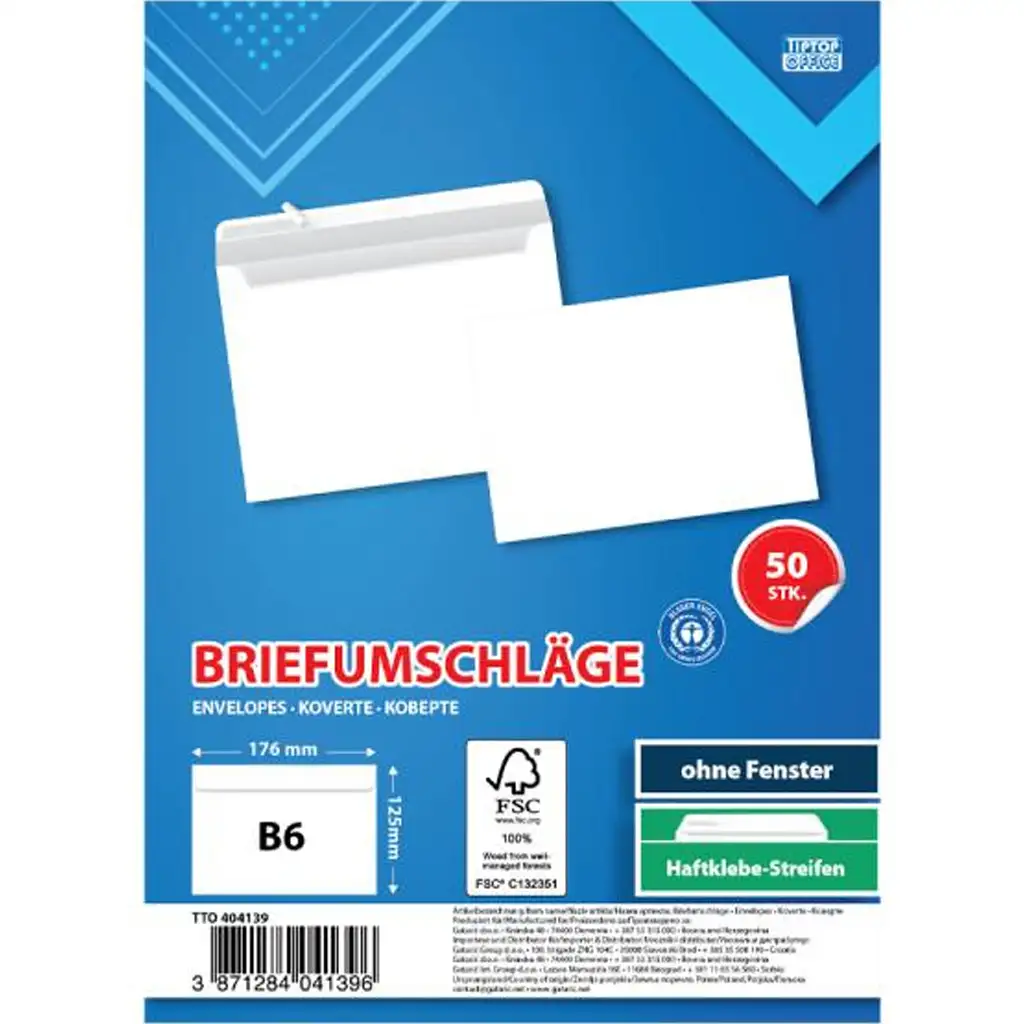 Spirit: Biele obálky B6 17,6x12,6cm balenie 50 ks