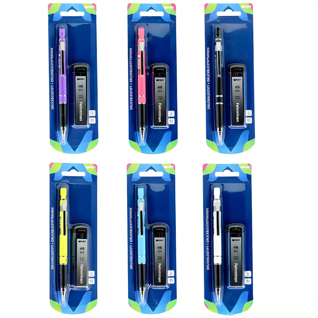 Spirit: Technoline 100 mechanická ceruzka s náplňou 0,5 mm HB grafitovou tuhou.