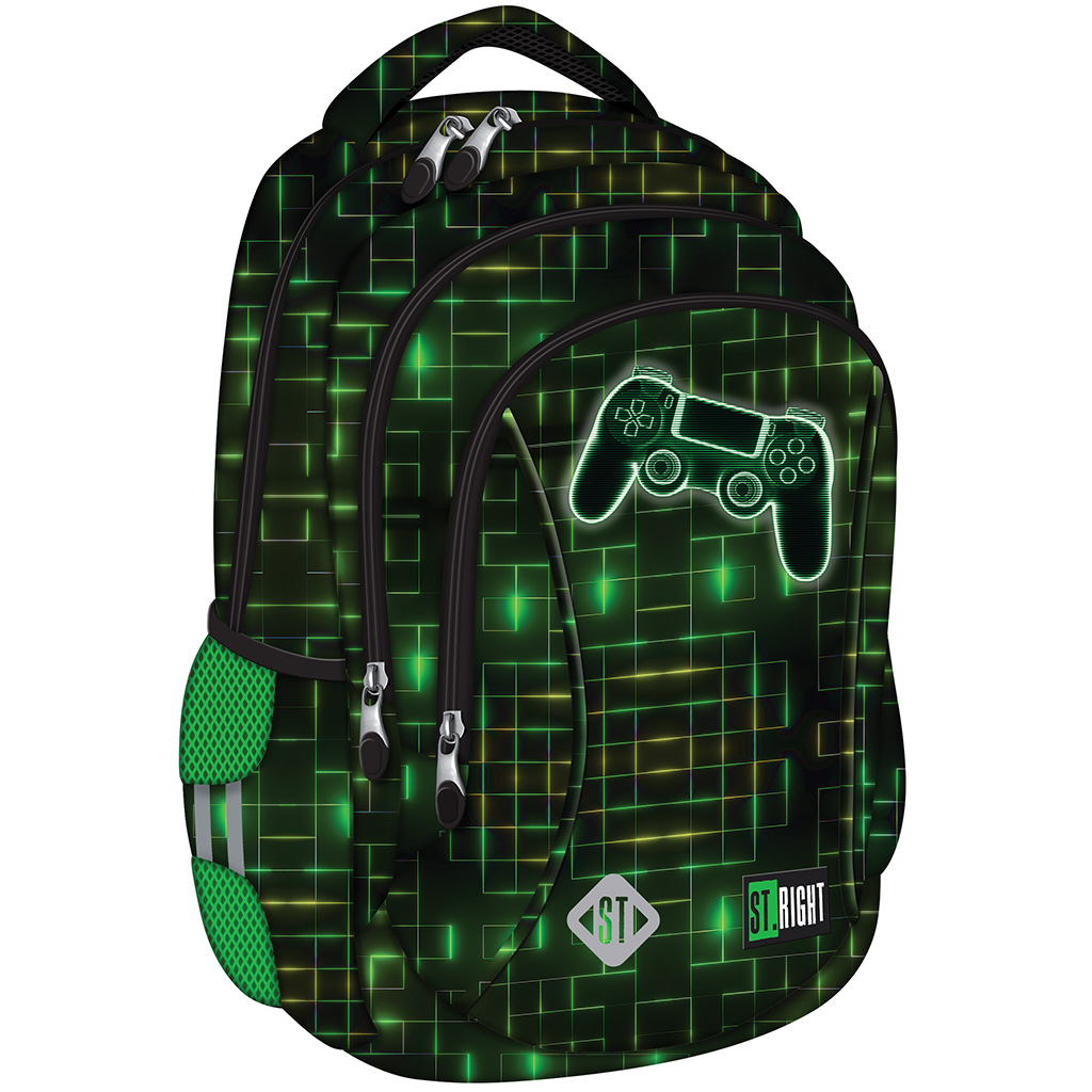 St.Right Neon gamer ovládač vzorovaný školský batoh, ruksak BP26 39x27x17 cm