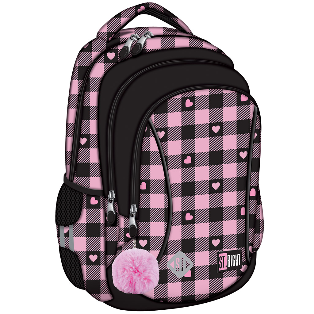 St.Right ružovo-čierny školský batoh so vzorom srdca, BP26 39x27x17 cm