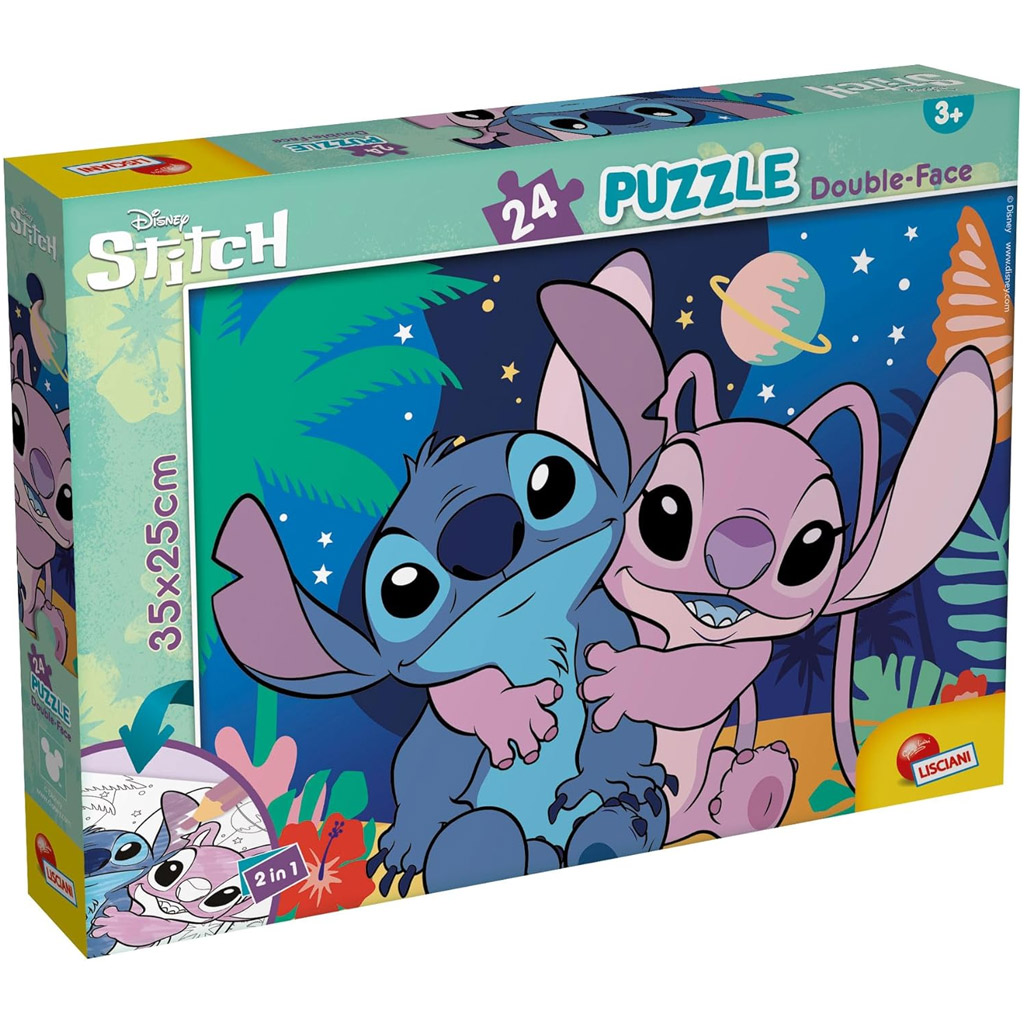 Stitch 2 v 1, 24-dielne puzzle a omaľovánka 35x25 cm - Lisciani