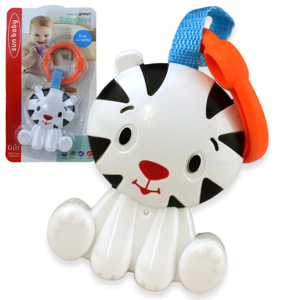 Sun Baby: Veselý biely tiger bábätko s chrastítkom
