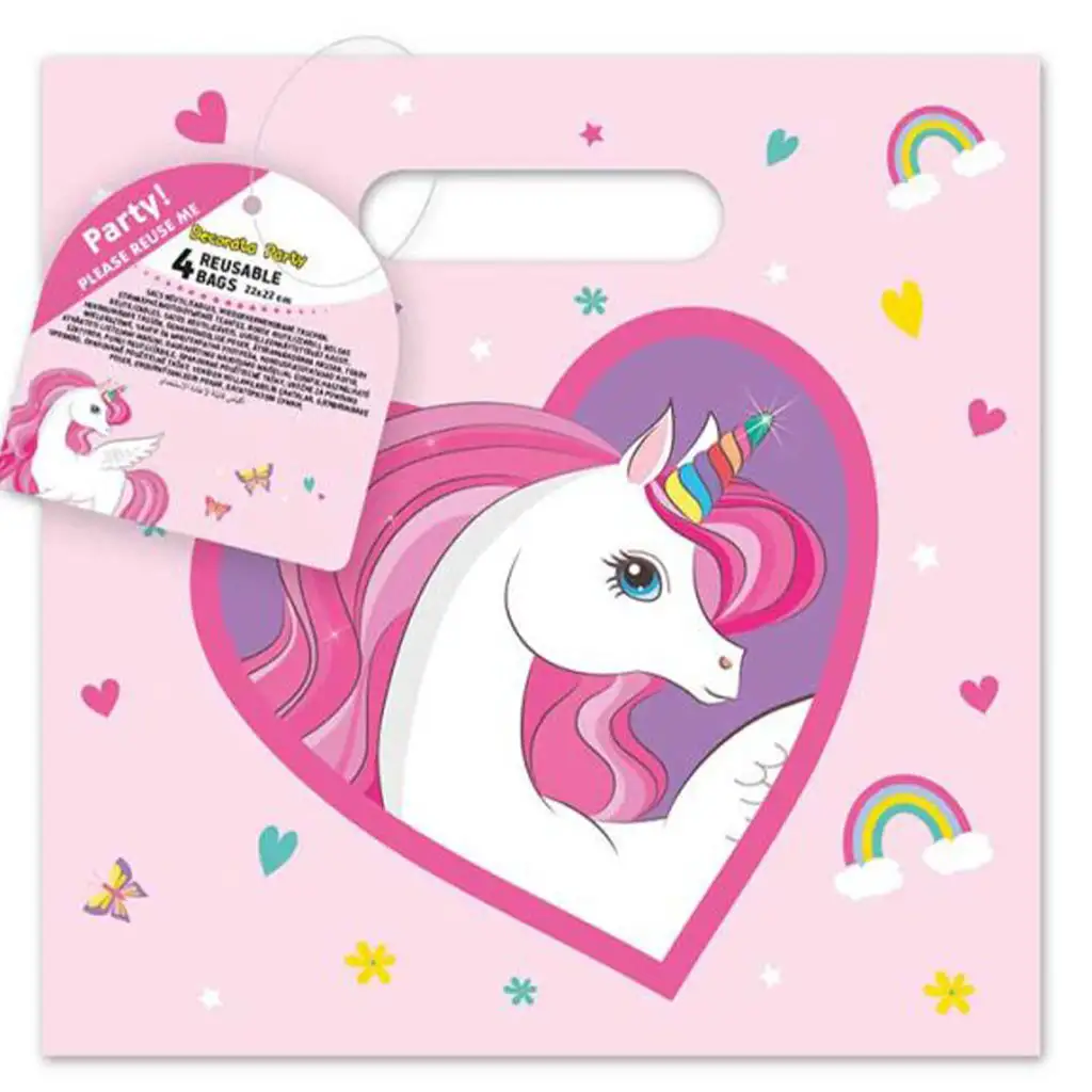 Súprava 4 opakovane použiteľných darčekových tašiek s motívom jednorožca