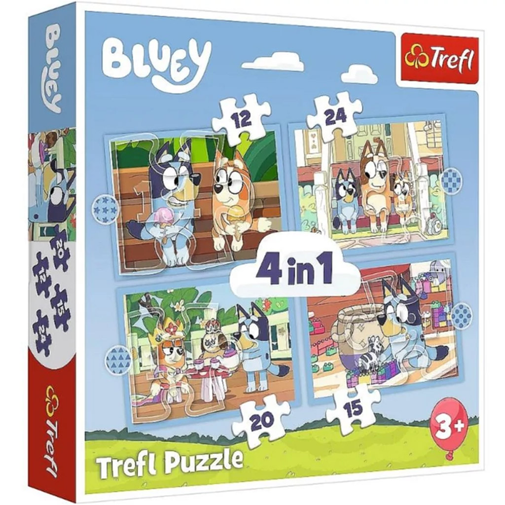 Svet Bluey 4 v 1 12-15-20-24 dielik puzzle - Trefl