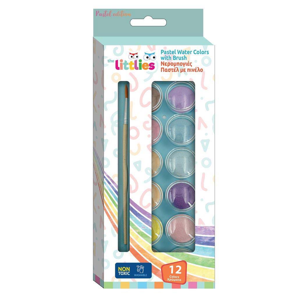 The Littlies: Akvarelové farby 12 ks pastelových odtieňov so štetcom
