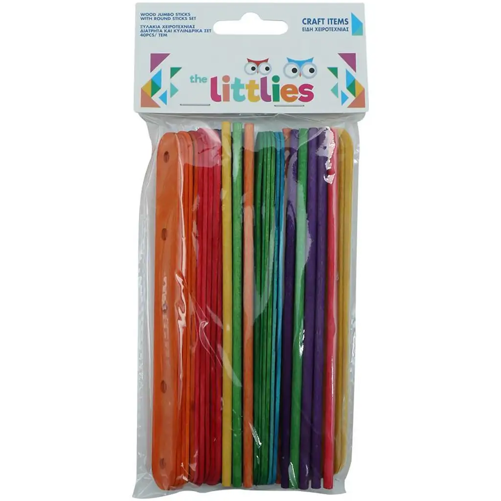 The Littlies: Farebné drevené kreatívne paličky, sada 40 ks