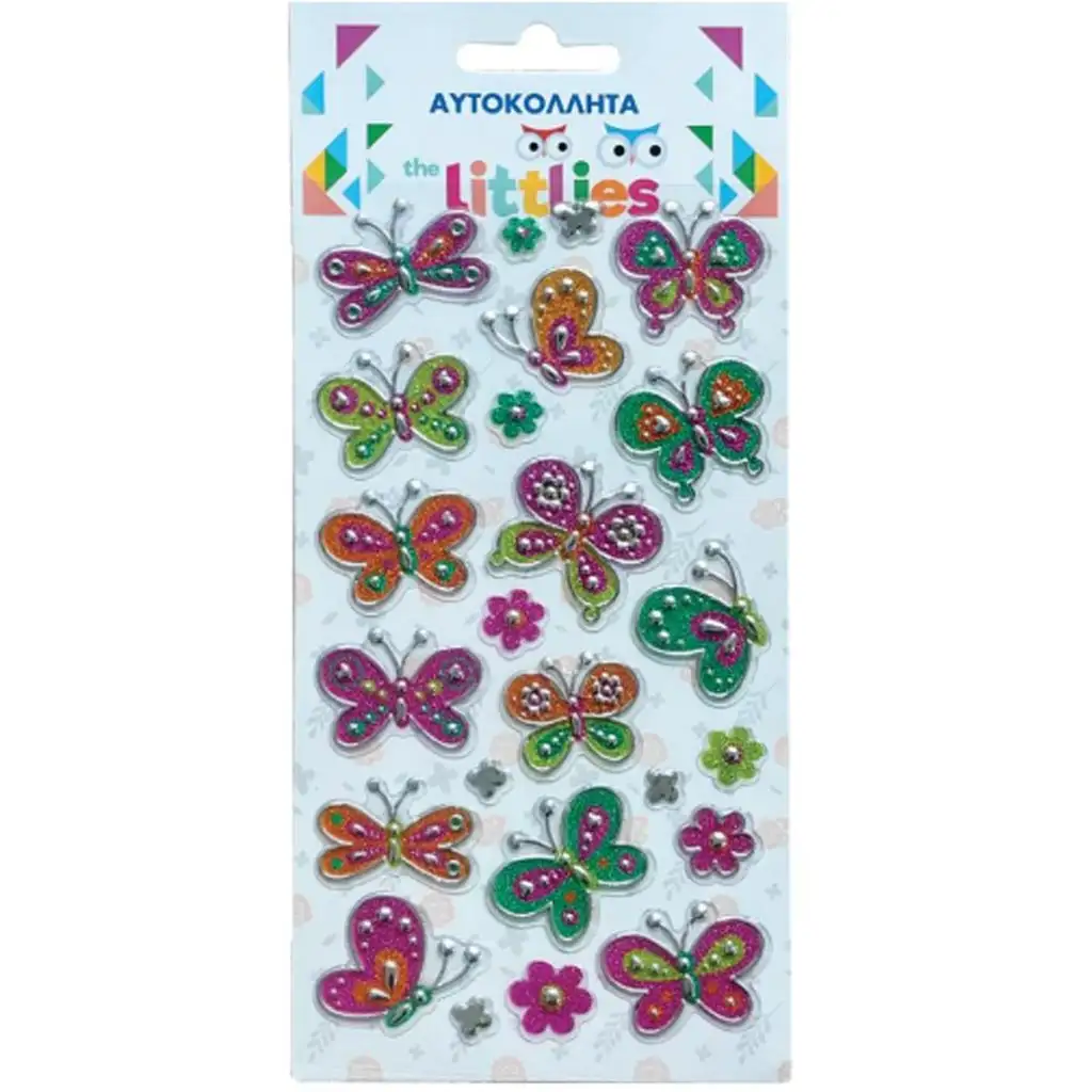 The Littlies: Farebné motýle 3D puffy nálepky set 10x22cm na hárku