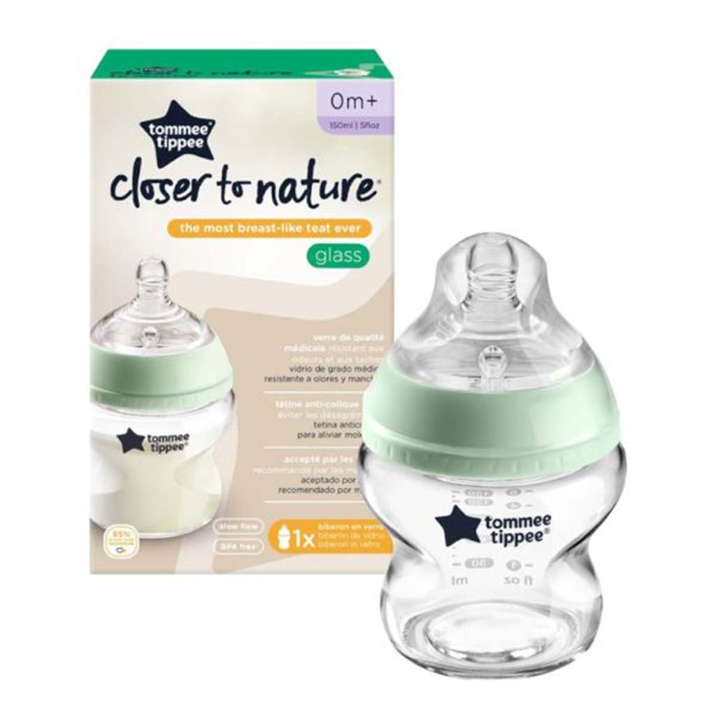 Tommee Tippee: Closer To Nature priehľadná sklenená dojčenská fľaša 150 ml (0 mesiacov+)