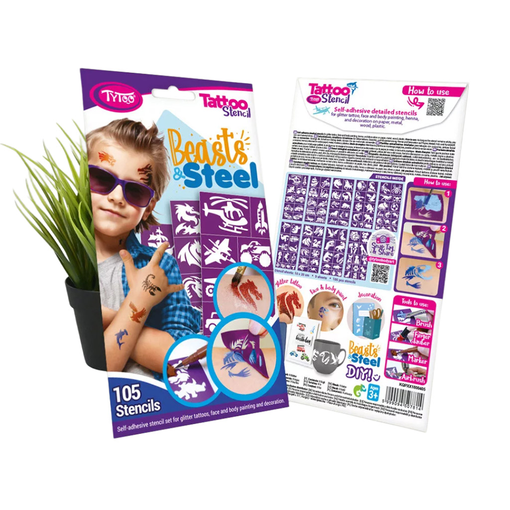 TyToo: Beasts & Steel sada šablón na trblietavé tetovanie