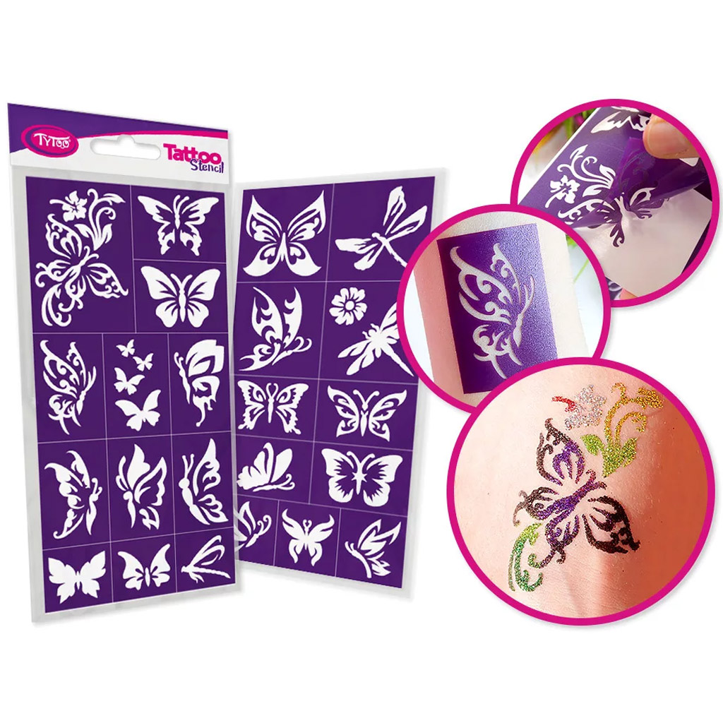 TyToo: Sada šablón na trblietavé tetovanie motýle 23 ks
