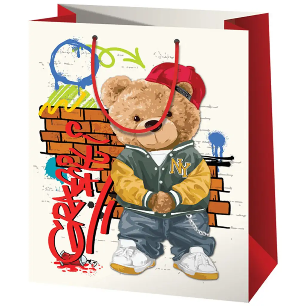 Veľká darčeková taška s medveďom v čiapke 27x14x33cm