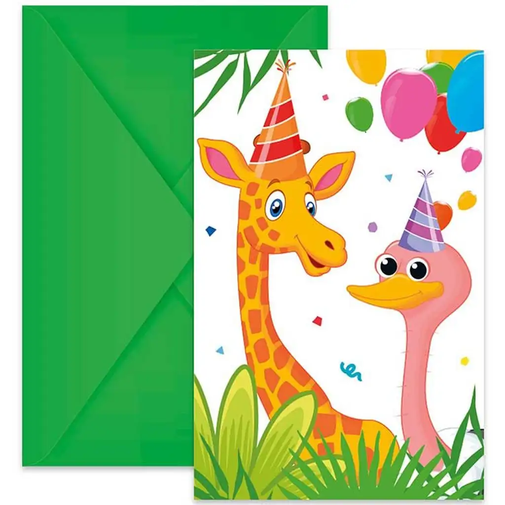 Veselá džungľa vzorová párty pozvánka s obálkou, 6-dielna sada