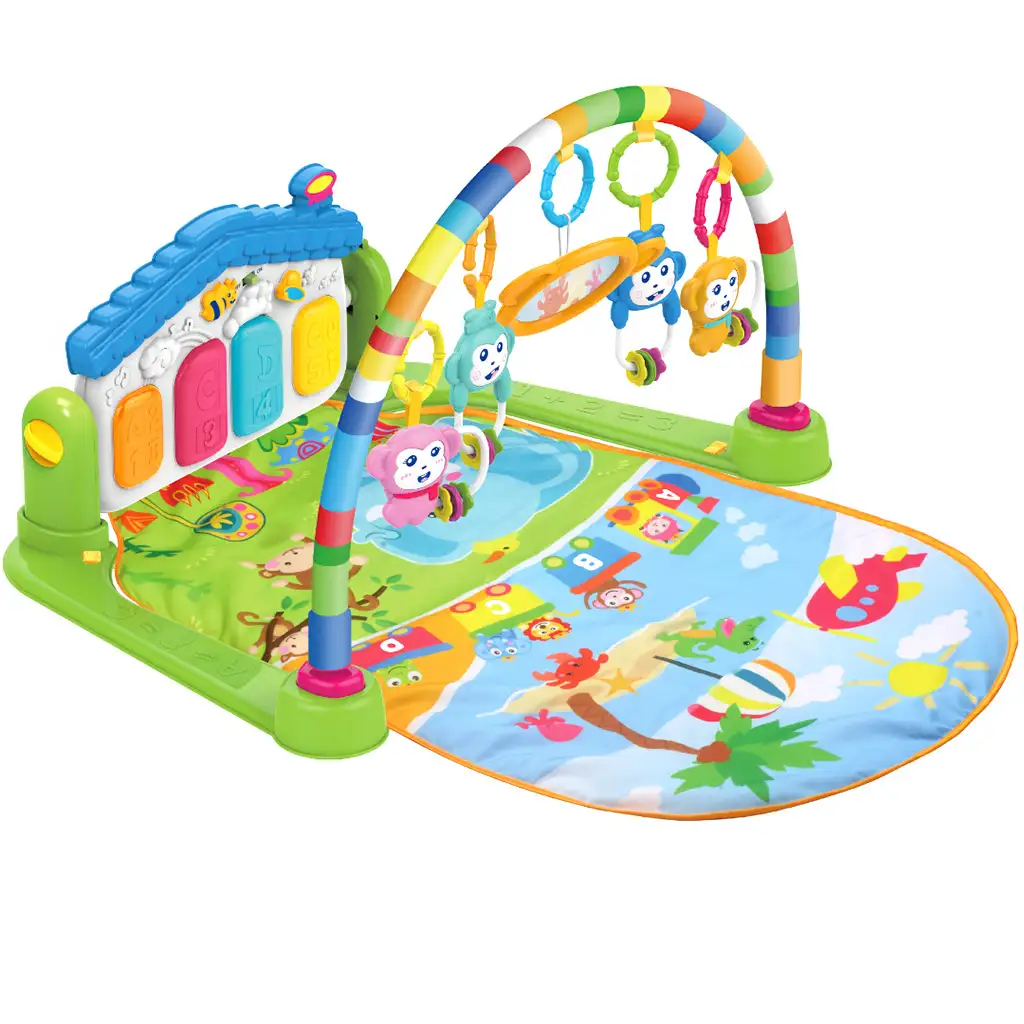 Veselé zvieratá na zelenej hracej podložke s detským klavírom 64x78cm kép 2