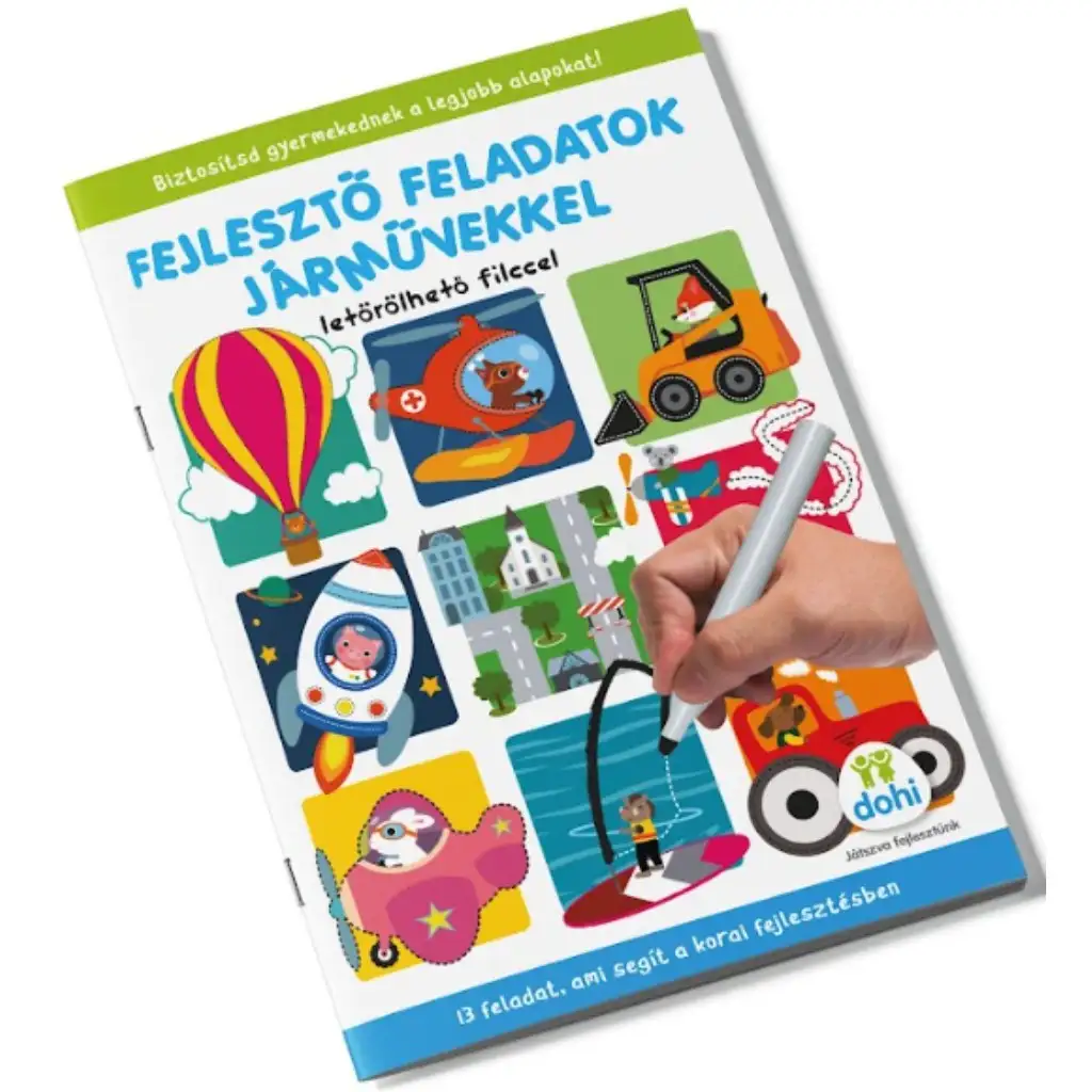 Vývojové úlohy s vozidlami v zošite na písanie so stierateľnou fixkou.