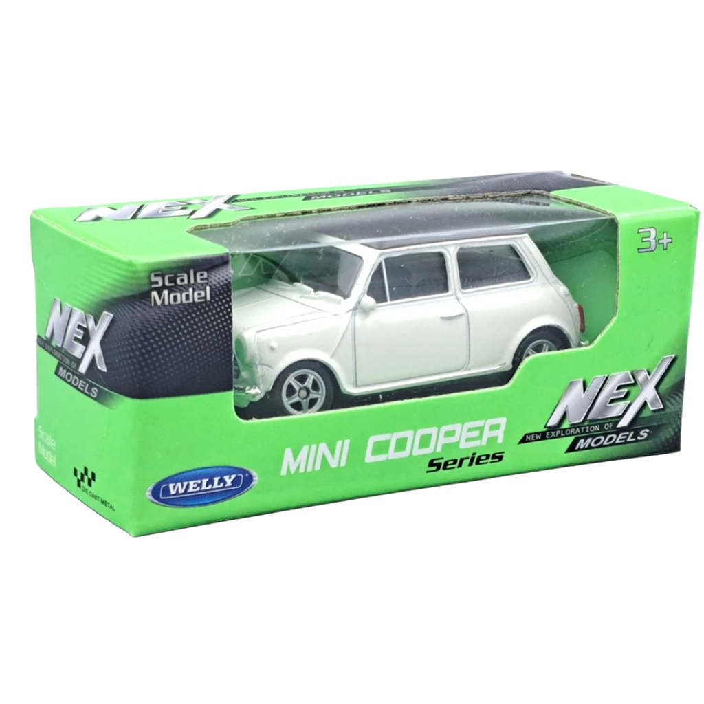 Welly: Mini Cooper 1300 biely kovový model autíčka 1/64