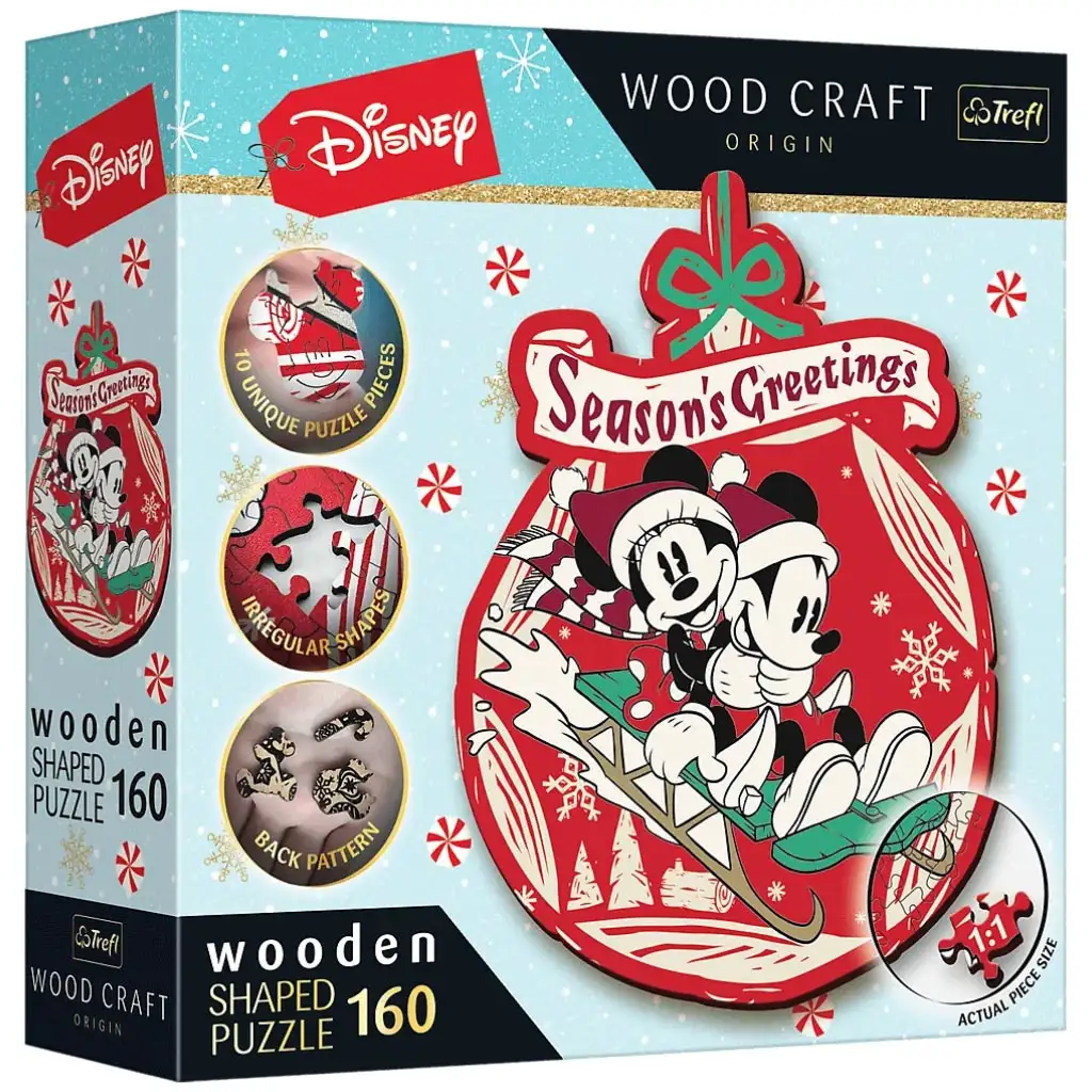 Wood Craft: Disney - Mickey a Minnie Vianoce 160 kusov prémiové drevené puzzle - Trefl