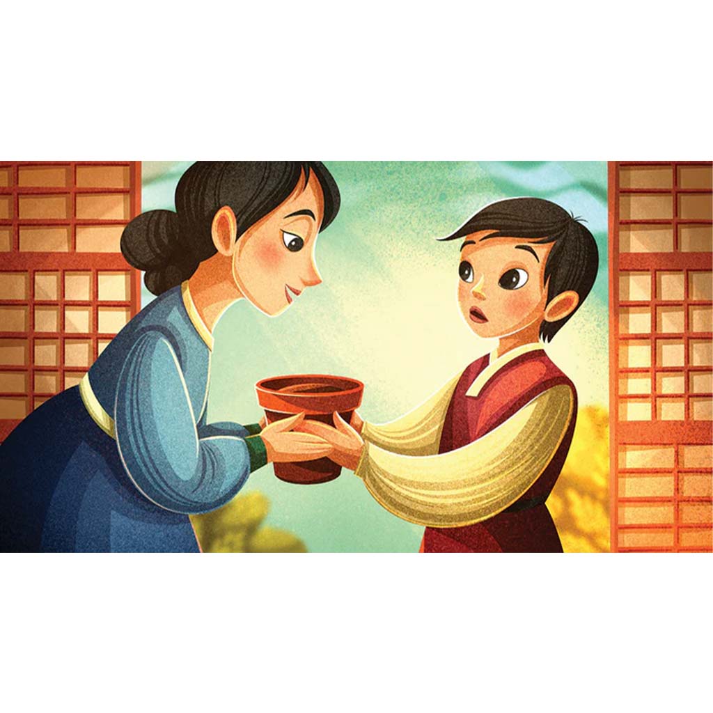 Chlapec a prázdny kvetináč diafilm (Séria diapozitívov Pokladnica ľudových rozprávok)