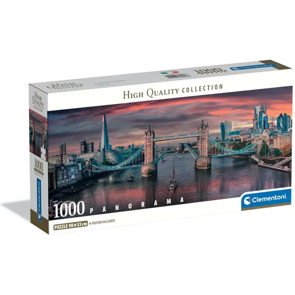 Západ slnka na Temži HQC 1000-dielna panoramatická puzzle s plagátom - Clementoni