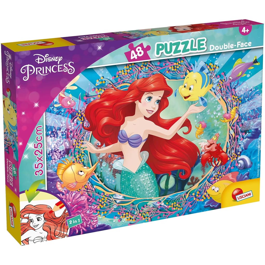 Ariel malá morská víla 2 v 1 48-dielne puzzle a omaľovánka 35x25 cm – Lisciani