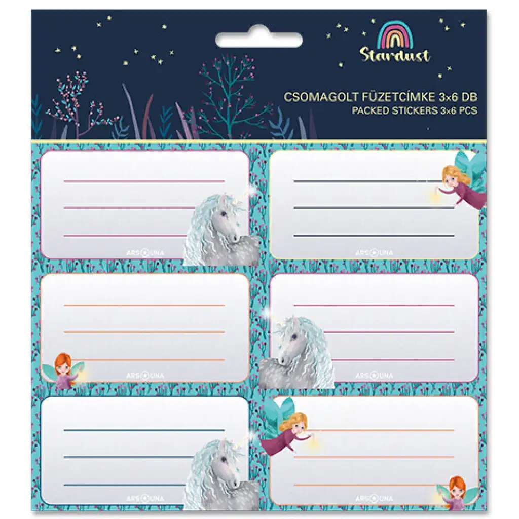 Ars Una: Stardust unicorn štítky na zošity 3x6ks