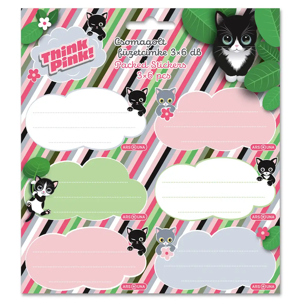 Ars Una Think Pink mačacie balené štítky na zošity 3x6 ks