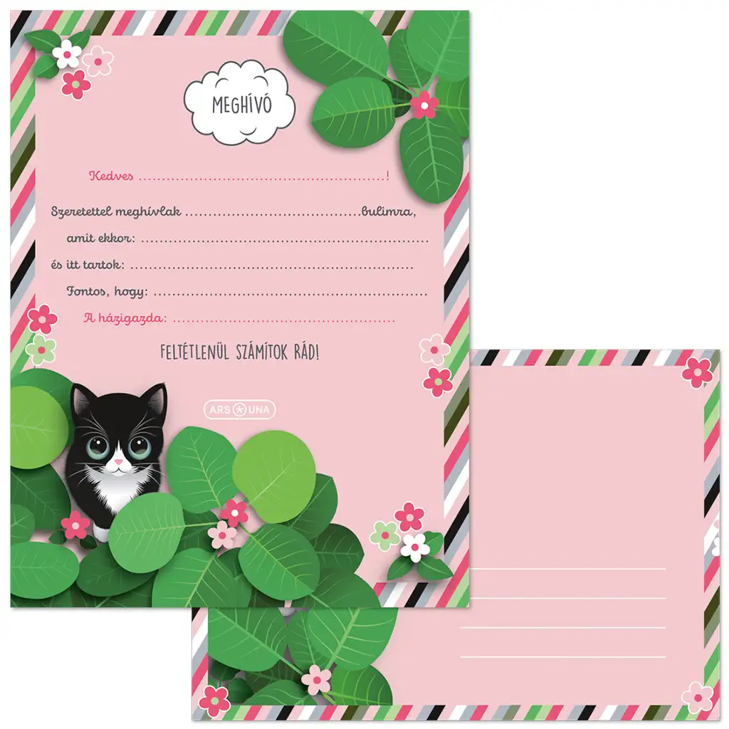 Ars Una Think Pink mačacie pozvánky na párty s obálkami, 10 ks