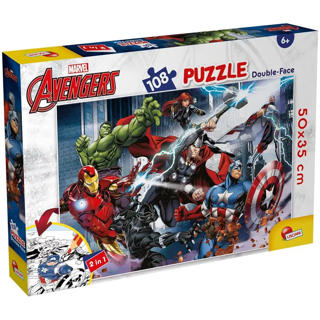 Avengeri 2 v 1, 108-dielne puzzle a omaľovánka 50x35 cm – Lisciani