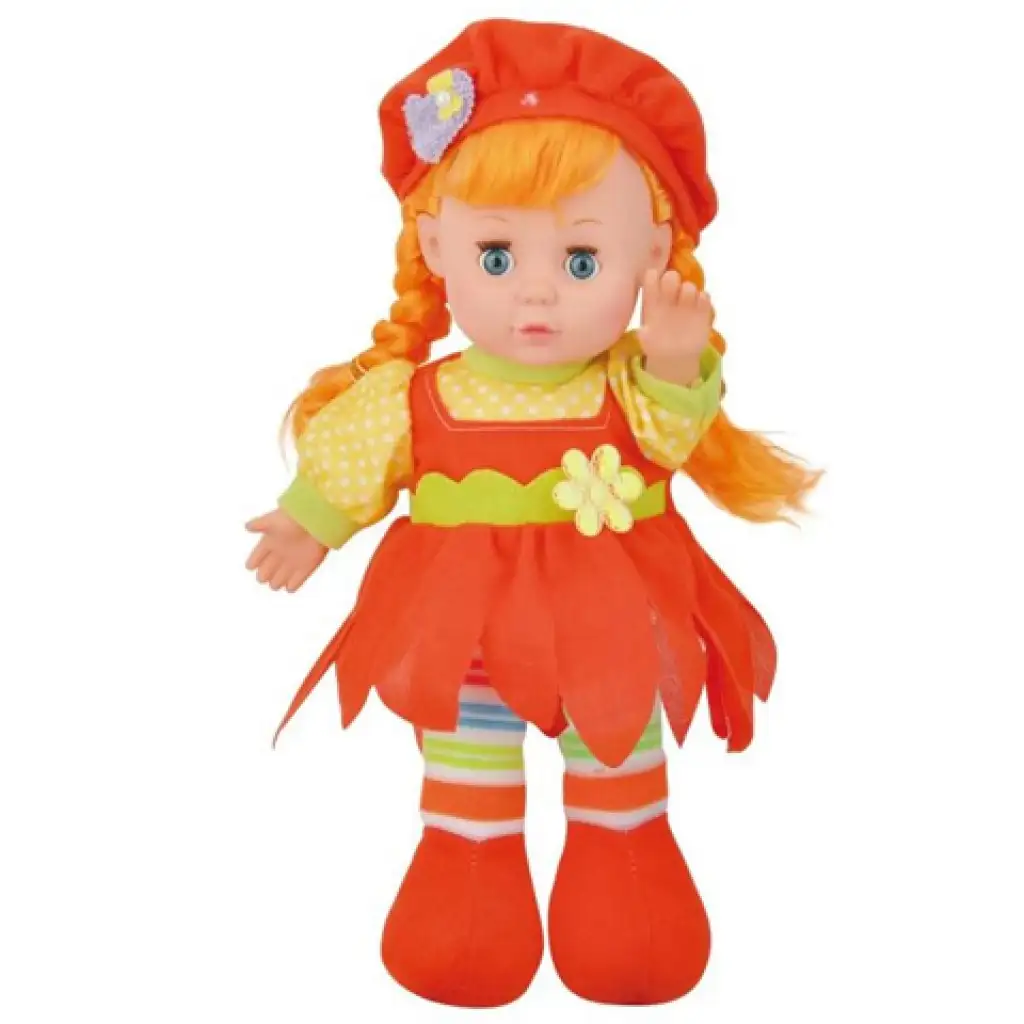 Bábika s ryšavými vlasmi, s handrovým telom a červenou čiapkou 30cm kép 1