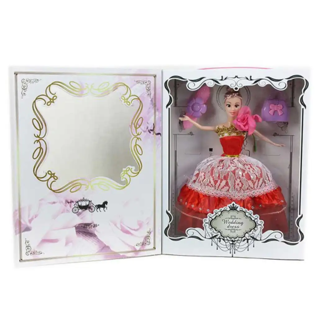 Bábika v červených svadobných šatách s príslušenstvom 30cm