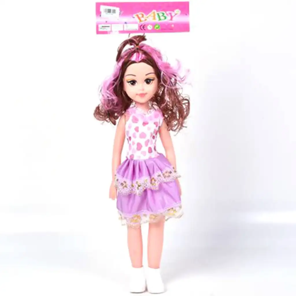 Bábika v sukni so srdiečkovým vzorom a melírovaným účesom 46cm