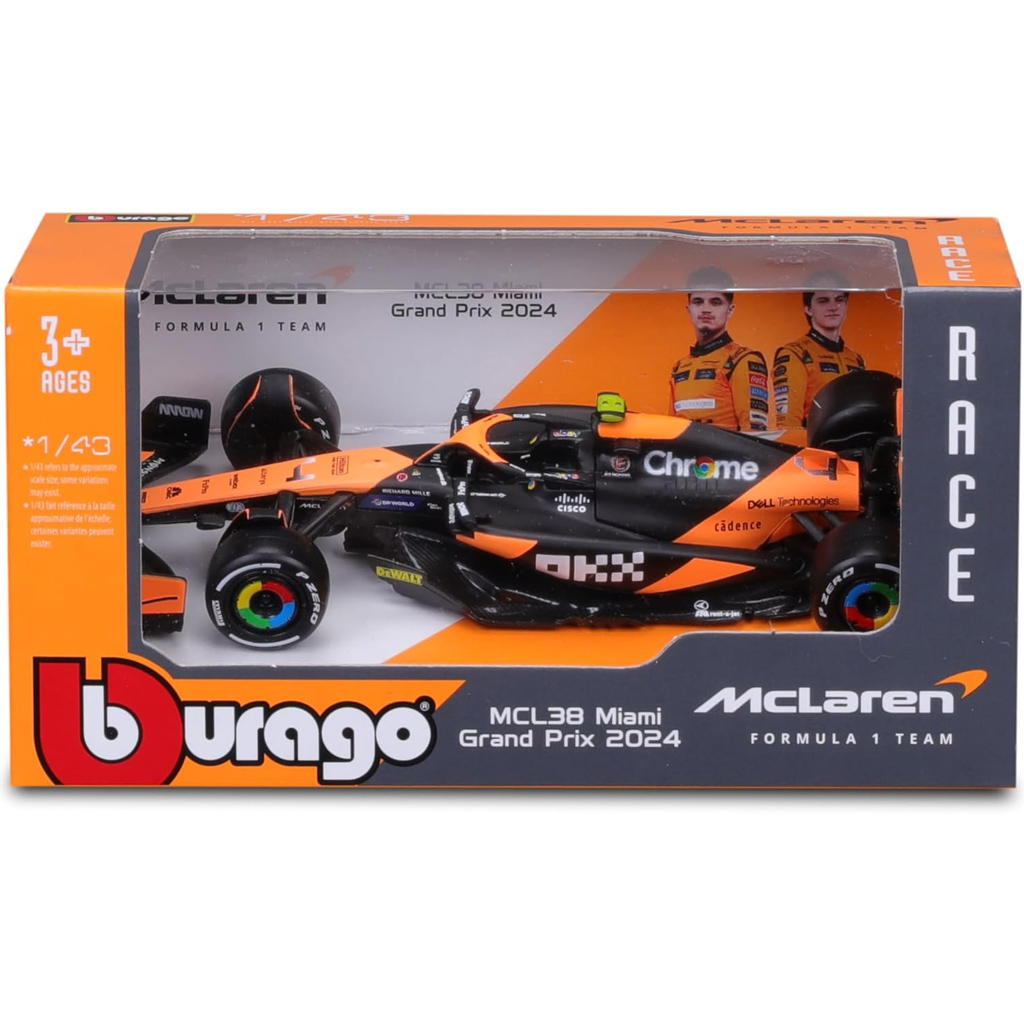 Bburago: McLaren Racing MCL38 (2024) kovový model F1 závodného auta 1/43 (Lando Norris #4)
