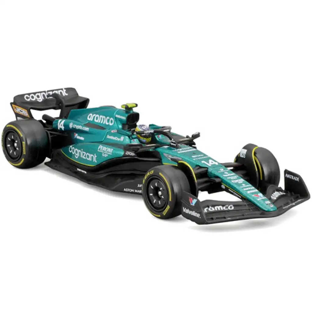 Bburago: Aston Martin AMR23 F1 pretekárske auto kovový model 1/43 (Fernando Alonso #14, verzia s prilbou) kép 2