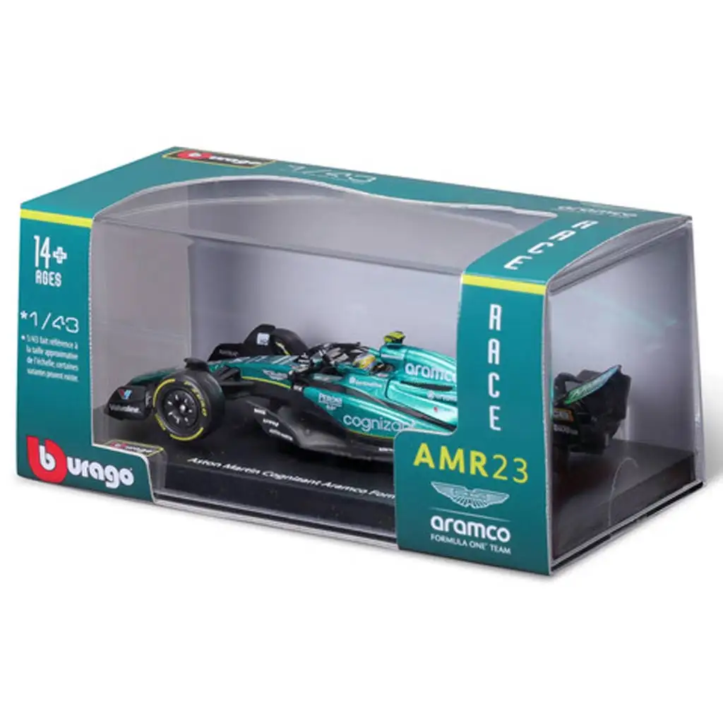 Bburago: Aston Martin AMR23 F1 pretekárske auto kovový model 1/43 (Fernando Alonso #14, verzia s prilbou) kép 5