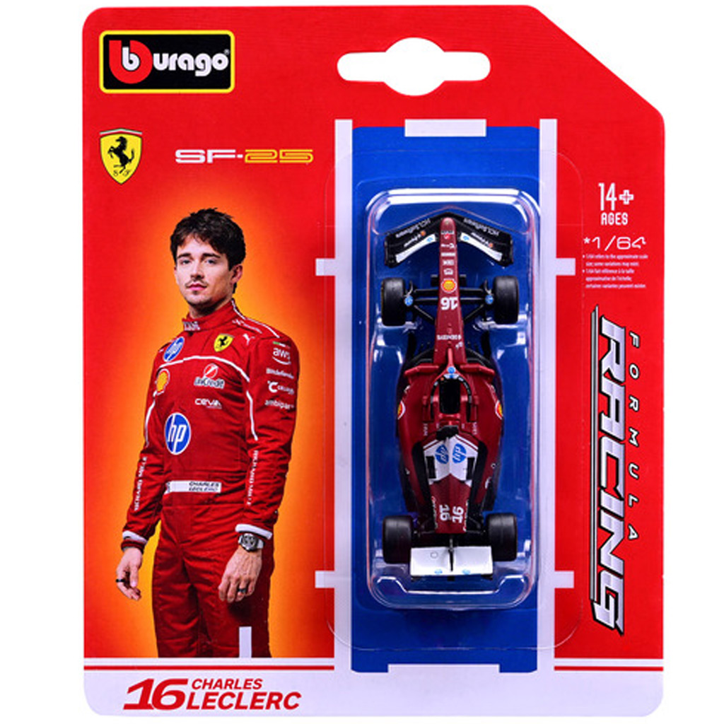 Bburago: Ferrari SF-25 F1 závodné auto (2025) kovový model 1/64 (Charles Leclerc #16)