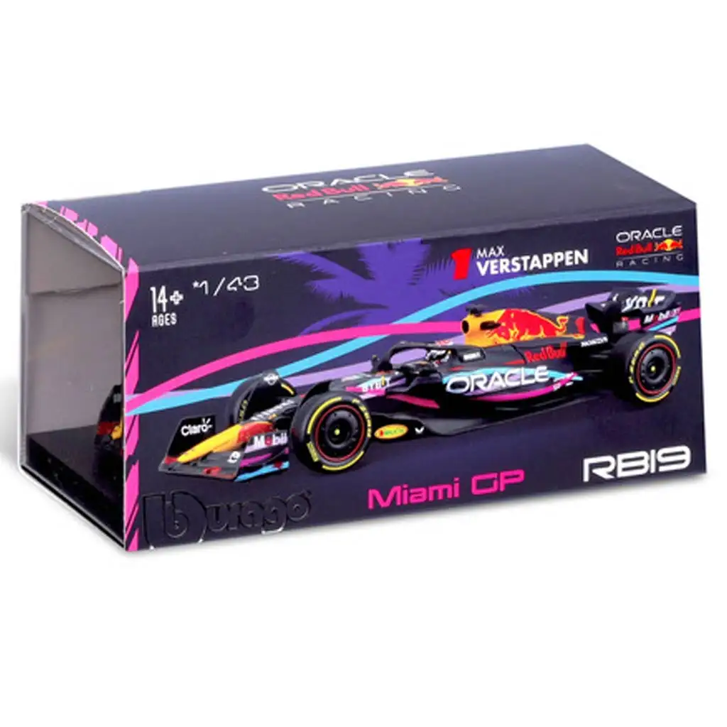 Bburago: Red Bull RB19 F1 pretekárske auto kovový model 1/43 (Max Verstappen #1, Miami GP špeciálna edícia, s prilbou) kép 4
