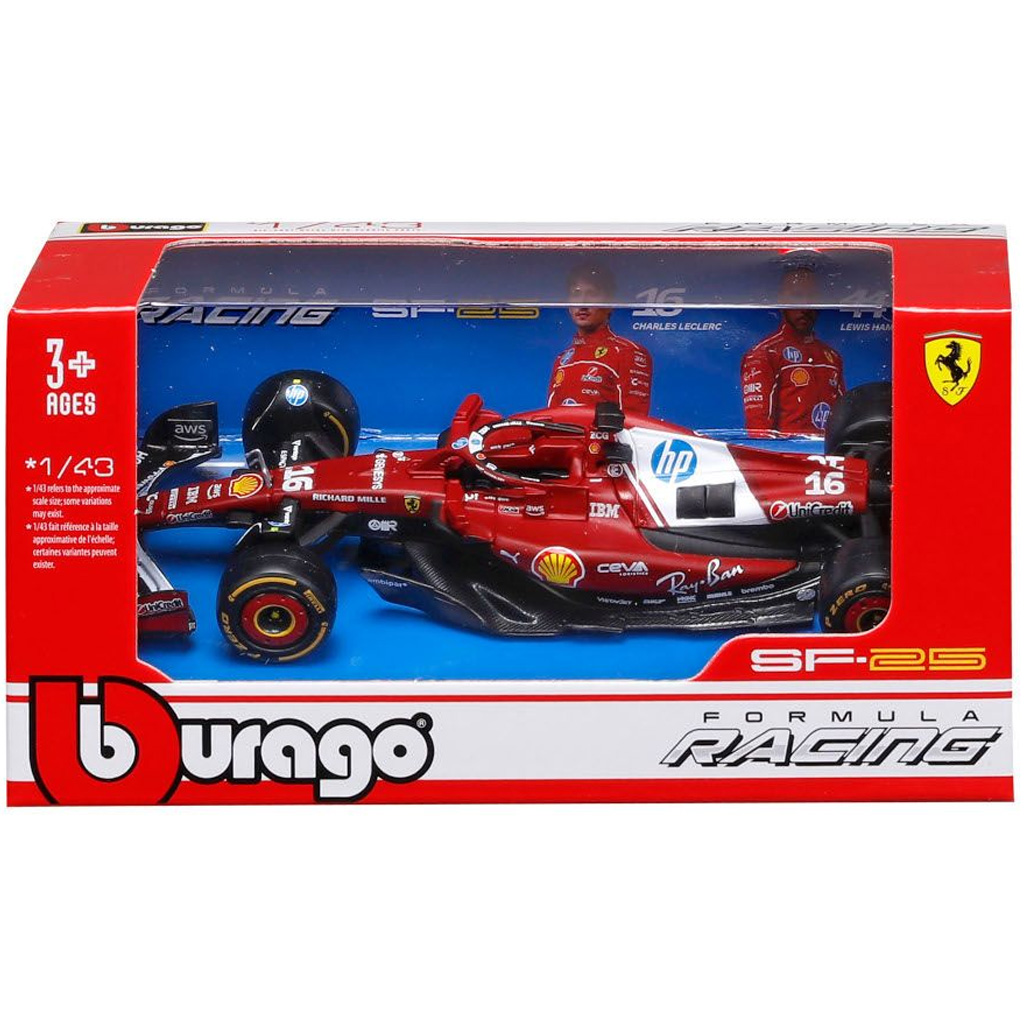 Bburago: Ferrari SF-25 F1 pretekárske auto kovový model 1/43 (Charles Leclerc #16)