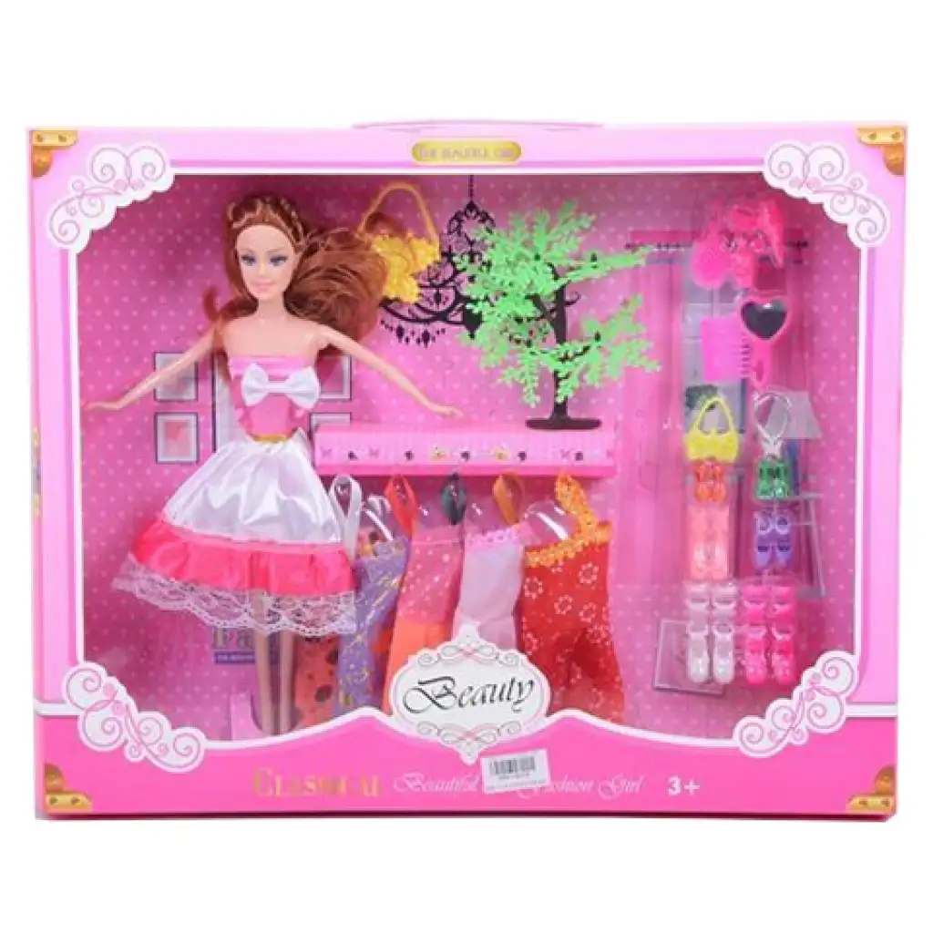 Betty bábika s ozdobnou rastlinou, oblečeniami a módnymi doplnkami 28 cm