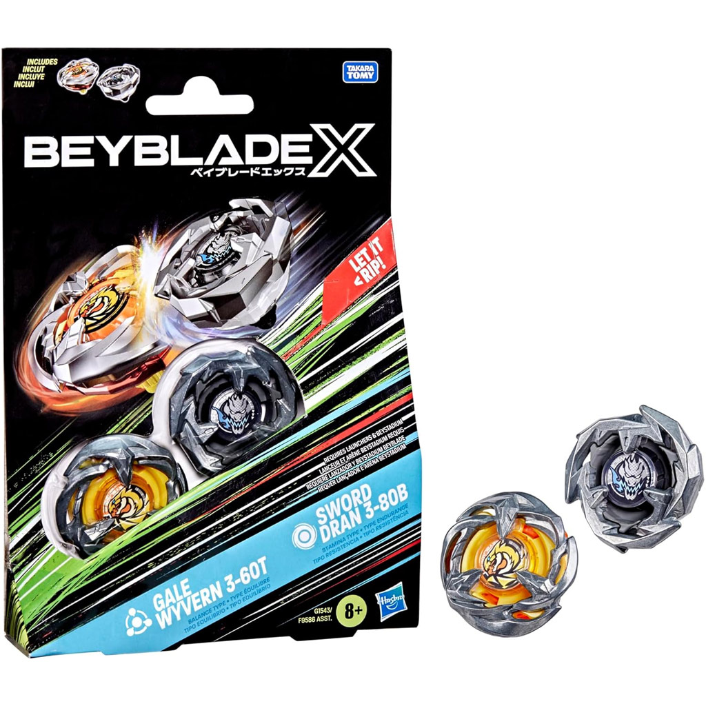 Beyblade X: Dvojitý balíček - Gale Wyvern 3-60T & Sword Dran 3-80B kolieska - Hasbro