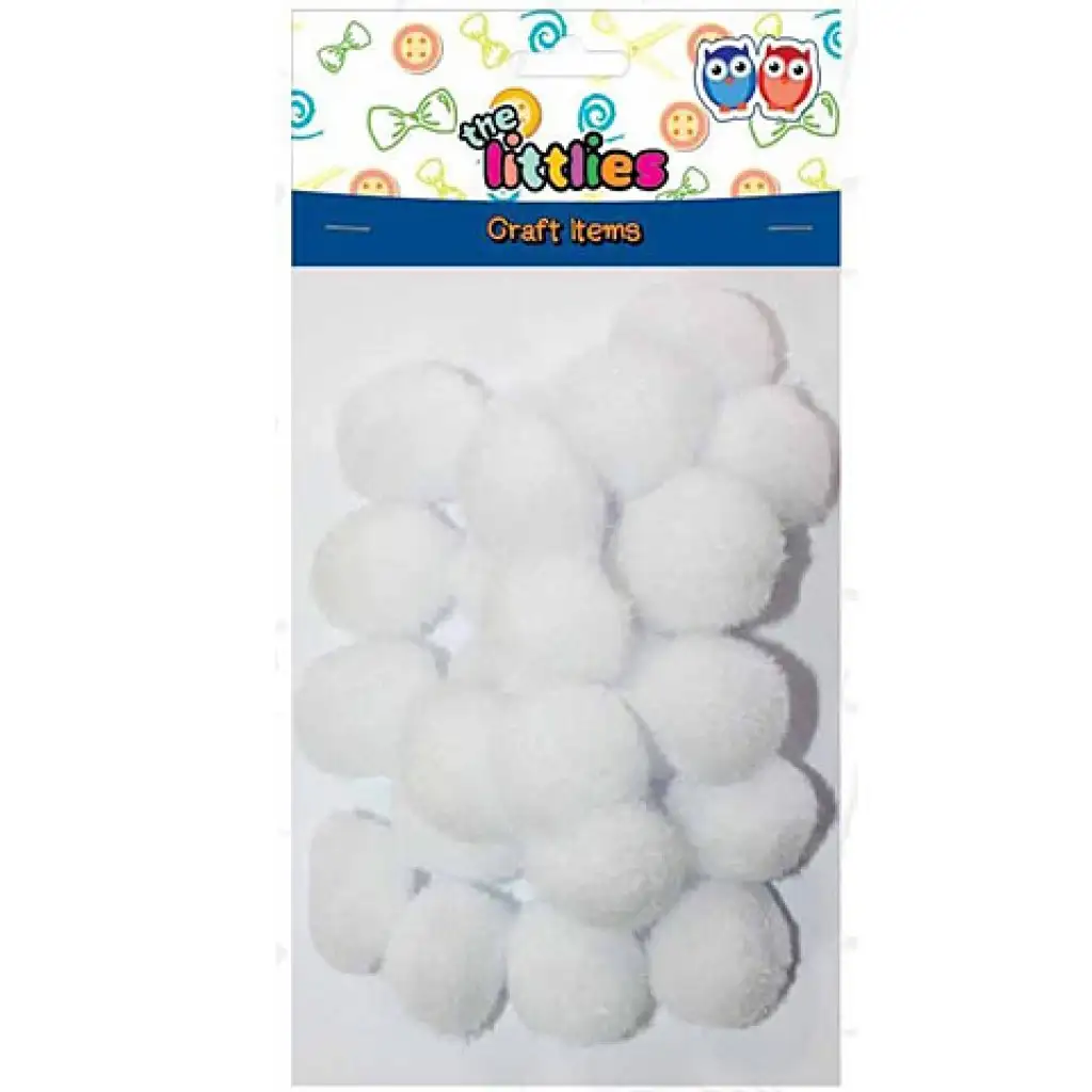 Biele pompony set 25mm 25ks